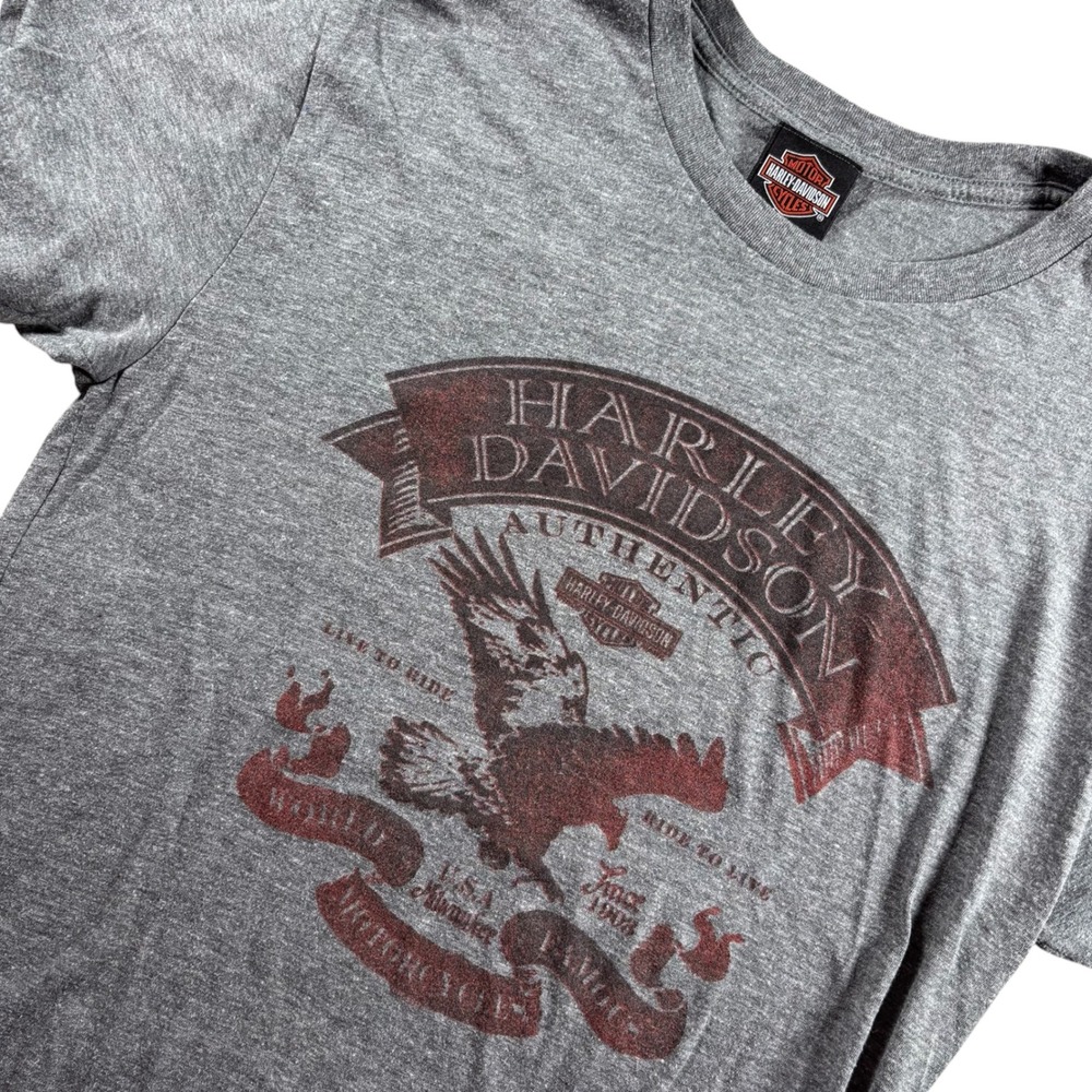 Harley-Davidson Mens Gray Eagle Graphic T-Shirt Quaid Temecula‎ CA Sz M